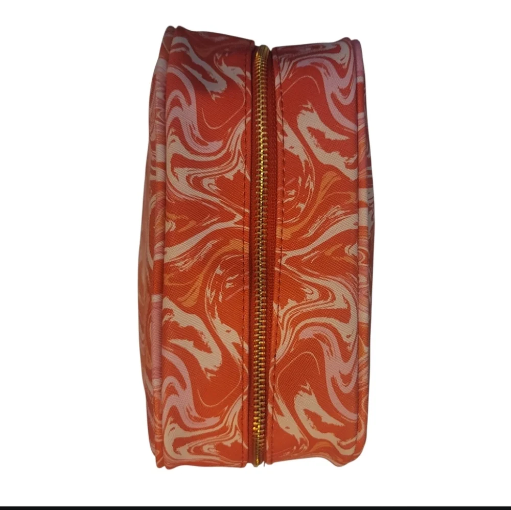 Cosmetic Pouch The Vintage‎ Cosmetic Company Orange Swirl Faux Leather, NWT